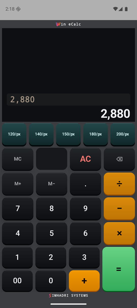 eCalc mid pack-size calculation: 24 times a 120-pack size key showing 2,880